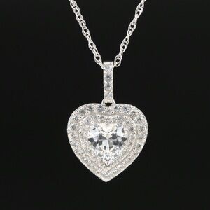 NEW Sterling silver and sapphire heart double halo pendant necklace